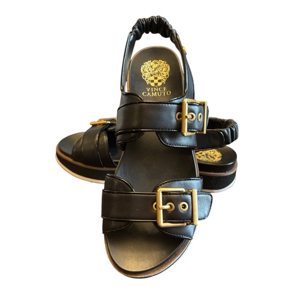 Vince Camuto Anivay Black and Gold Leather Platform Sandals. Like New. - Picture 9 of 10